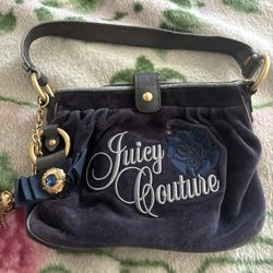 Juicy Couture Y2K Velour Mini Shoulder Bag | Navy Blue