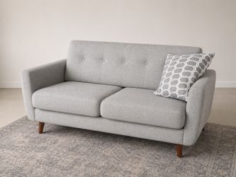 Modern Mid-Century Gray Loveseat – Excellent Condition – 64” × 34”