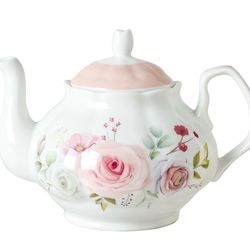 PRECITIME 27oz Floral Porcelain Teapot, Classic Ceramic Teapot For Loose Leaf Tea & Tea Bags, Elegant Small Teapot With Rose Pattern, Dishwasher Safe