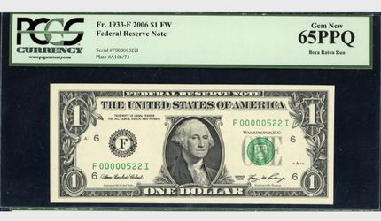 2006 Federal Reserve Note "Very Low Serial # (522) PCGS Gem New 65PPQ