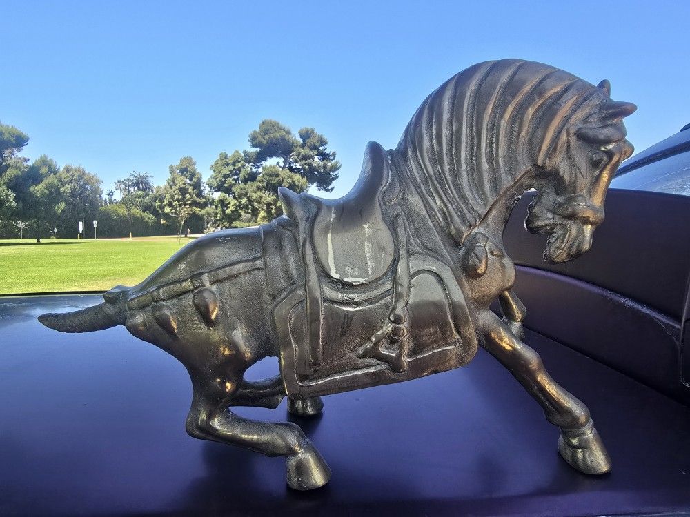BRASS TANG DYNASTY STYLE HORSE STATUE. VERY LARGE 23 lbs