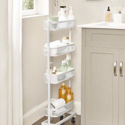 Slim Storage Cart, 4-Tier Metal Rolling Cart with Wheels, Flexible Baskets