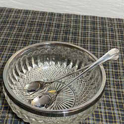 Salad Serving Set , Bowl 8.5 , Spoon & Fork 9.5 Silver Plate Made in England