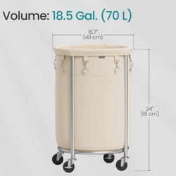 SONGMICS 18.5 Gallon (70 L) Laundry Basket with Wheels - Cream White