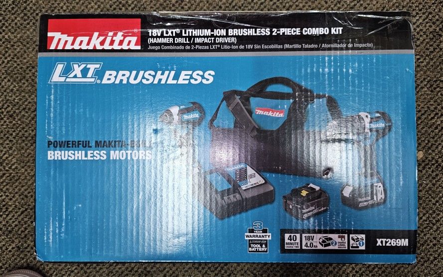 Makita
18V LXT Lithium-Ion Brushless Cordless Hammer Drill and Impact Driver Combo Kit (2-Tool) w/ (2) 4Ah Batteries, Bag