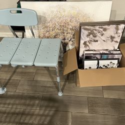 Shower chair and painting frames wall decor