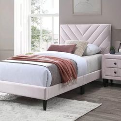 Twin Platform Bed Frame Pink Velvet 