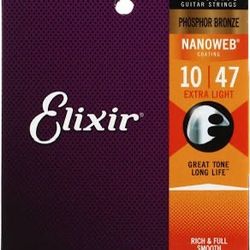 Elixir Strings, Acoustic Guitar Strings, Phosphor Bronze with NANOWEB Coating, Longest-Lasting Rich and Full Tone with Comfortable Feel, 6 String Set,