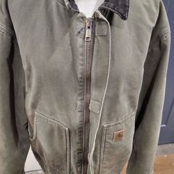 VTG Carhartt Artic Jacket Mens Large J164 LOV Sherpa Lined Chore Canvas Green XL