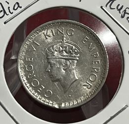 1944 L British India 1/2 Half Rupee Silver Coin
