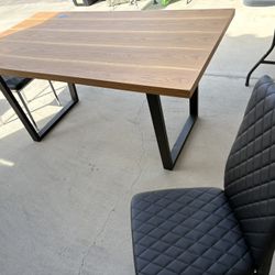 Modern Wood Dining Table With Two Chairs