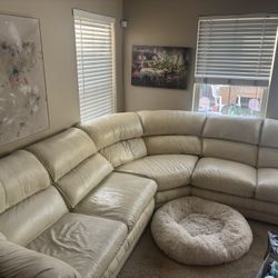 Vintage 1970s Cream Leather Couch