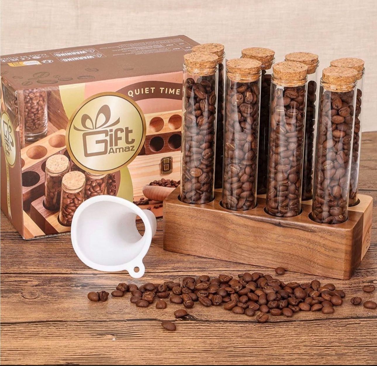 Glass Coffee Beans Storage Containers, 8 PCS Airtight Borosilicate Glass Coffee Canister, Single Dose Coffee Bean Cellar Tubes with Funnel an