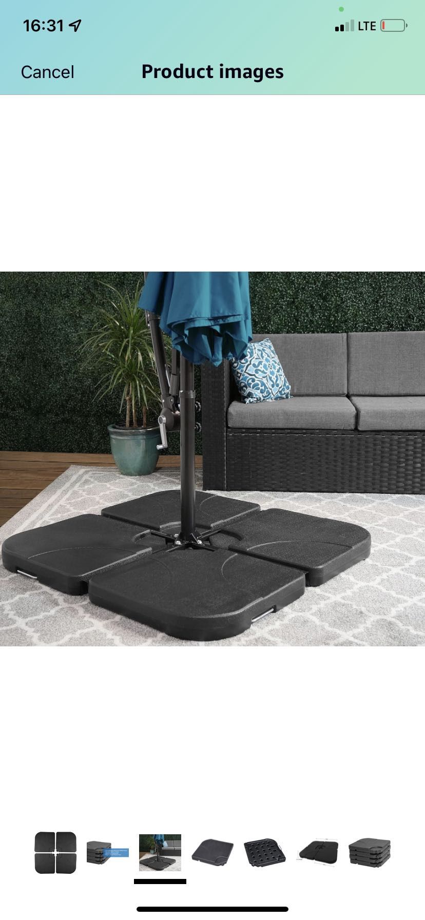 Home Furniture 4pc Offset Outdoor Umbrella Base, Patio Cantilever Stand Fillable with Sand or Water, Heavy Duty (Weights Only) (Black)