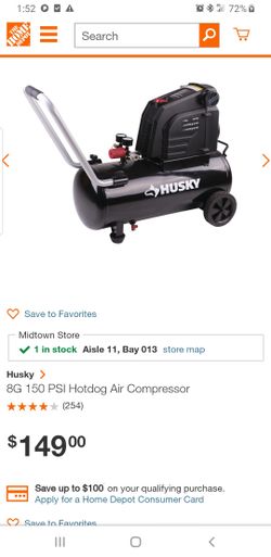 Husky 8G 150 PSI Hotdog Air Compressor