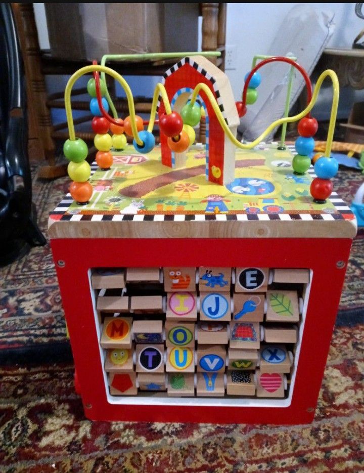Like New Antique Wooden Puzzle Play Station For Children
