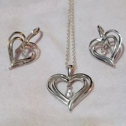 SS Earings & Necklace W/charm