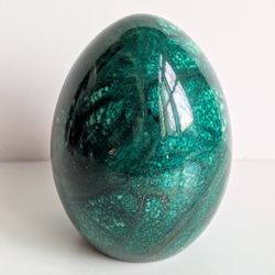 Vintage Hand Carved Alabaster Malachite Green Egg Bookend Heavy 5.75" Tall