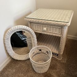 Wicker: Full Size Headboard, Night Stand, Mirror, Trash Can 