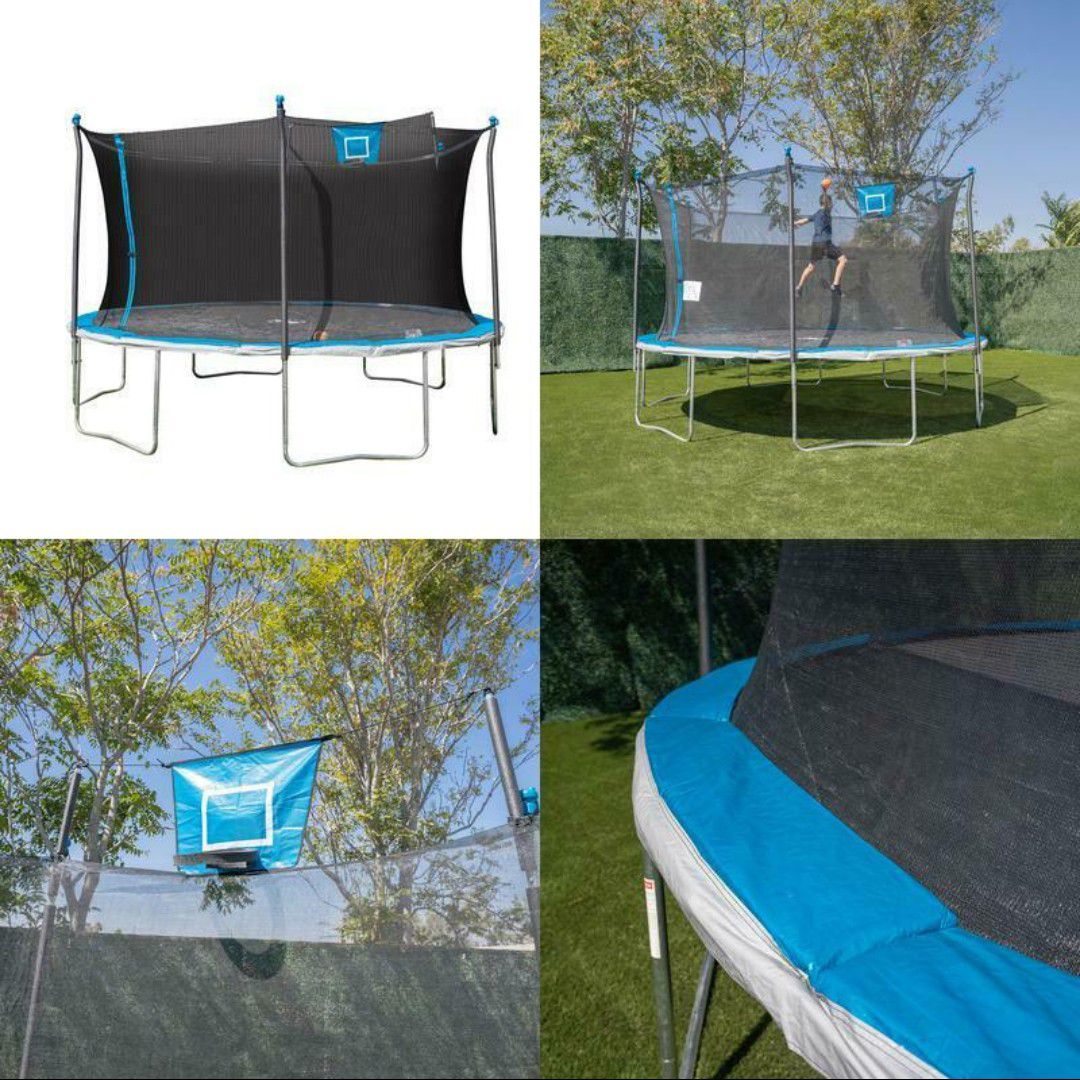 Bounce Pro 14ft Trampoline and Enclosure with Basketball Hoop