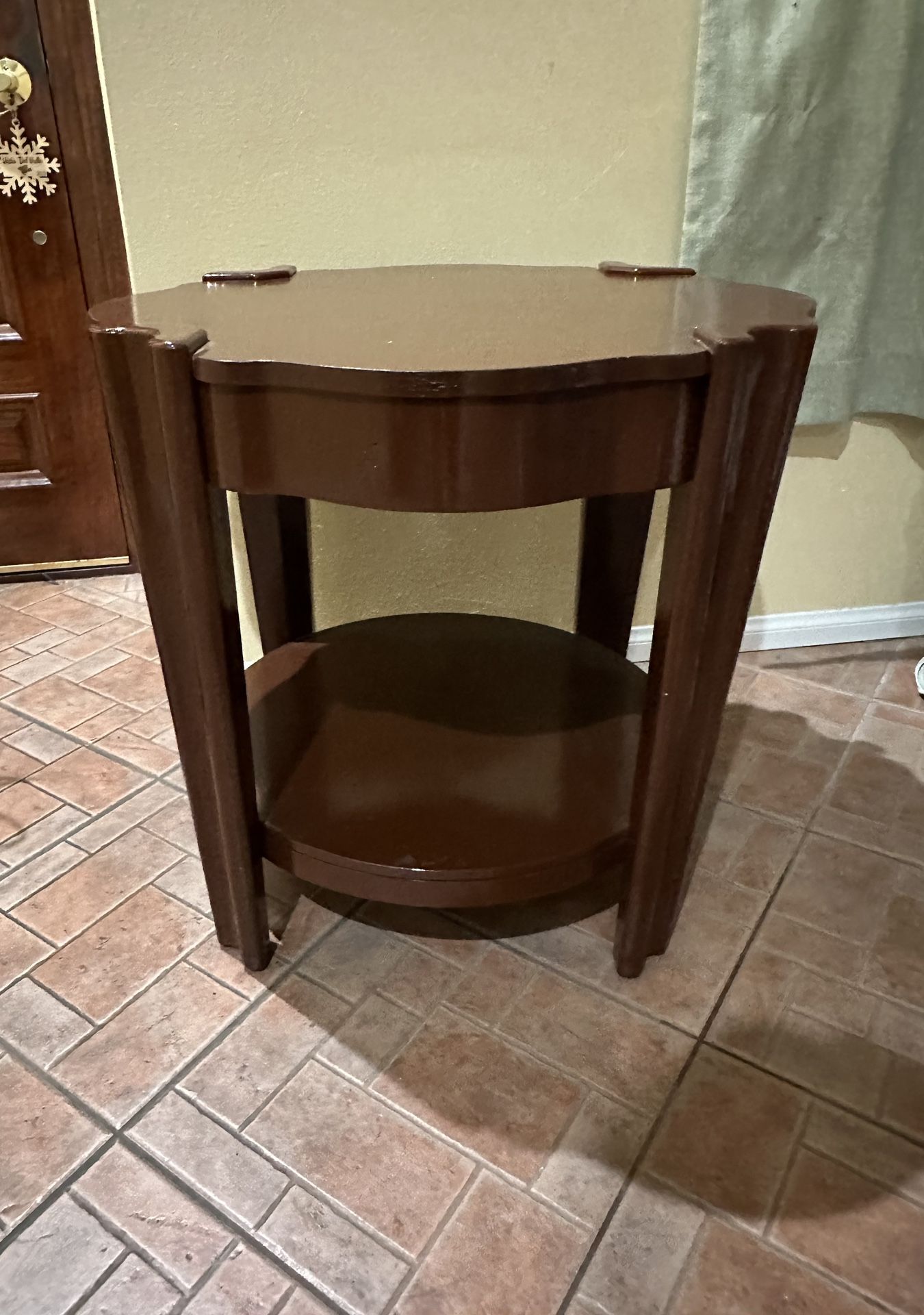 **Willing to Negotiate** Small Round Brown Table with Lower Shelf