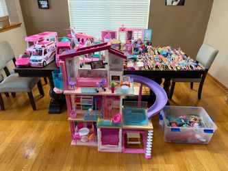 Huge barbie lot dream house plane camper car dolls and much much more