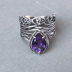 OR PAZ PURPLE AMETHYST WIDE STERLING SILVER 925 RING SZ 8  MADE ISRAEL PZ