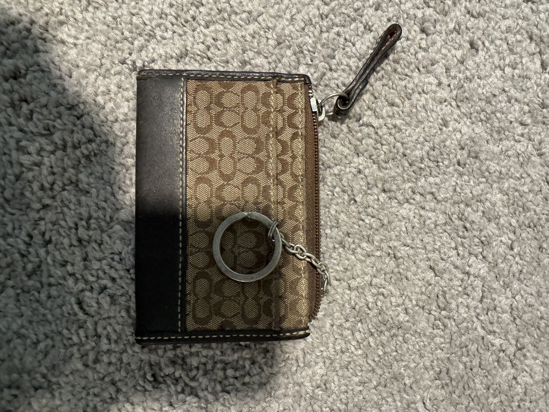 Coach Tan and Black Signature Keychain Wallet y2k