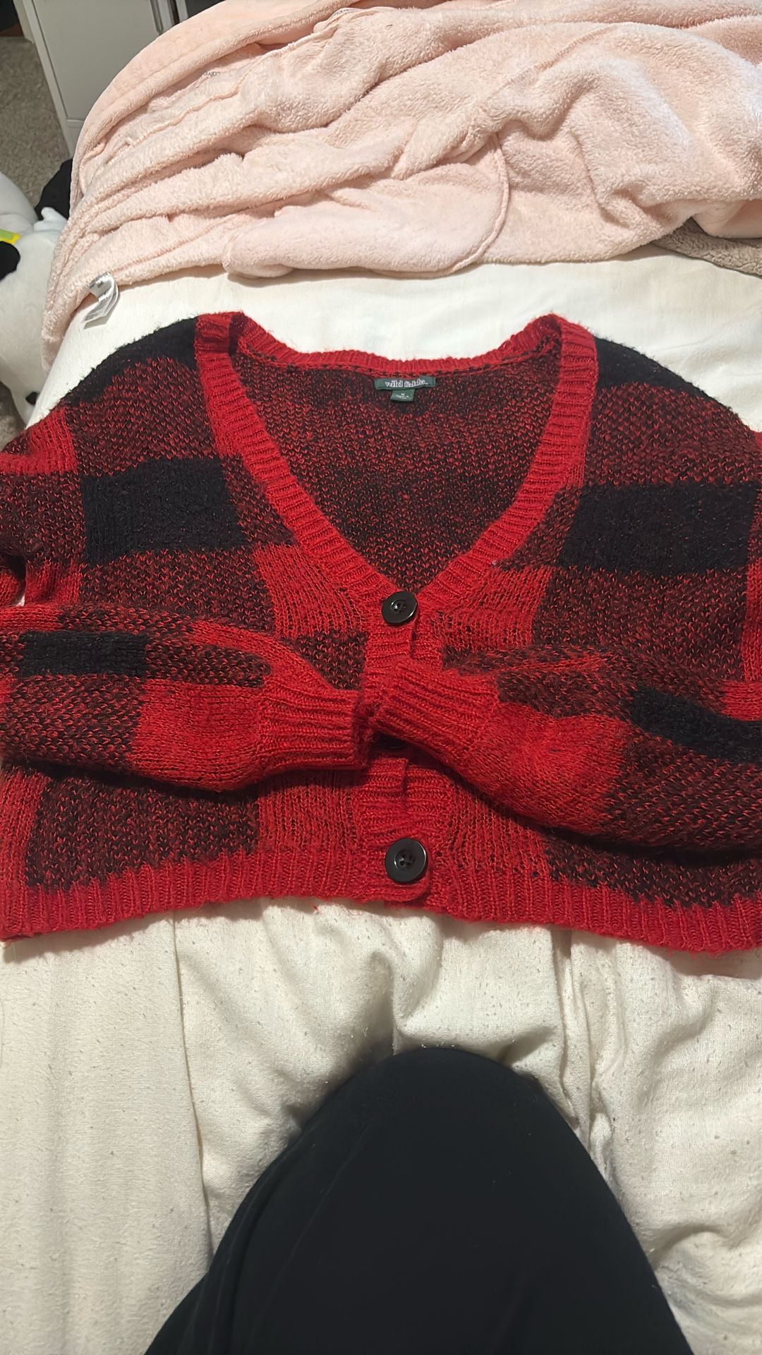 Red And Black Paid Cardigan 