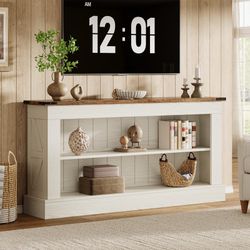 Farmhouse TV Stand for 70-Inch TV, 63" Entertainment Center with Storage, Modern Media Console Table for Living Room, Bedroom (White)