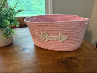 Pink Cotton Rope Storage Basket with Embroidered Arrow