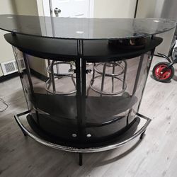 Black Wine/Cocktail Bar With Red Bar Stools