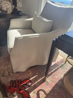 Cream Upholstered Accent Chair with Pillow