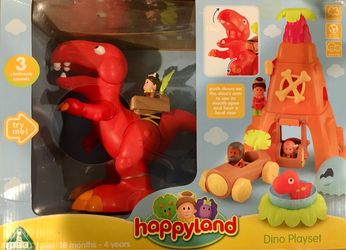 RARE LARGE Happyland Roaring Dinosaur Volcano Caveman Children’s Toy Playset