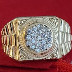 ❤️10k Size 7.25 Vintage Solid Yellow Gold Cubic Zirconia Cocktail Ring!/ Anillo de Oro Diseño Rolex con CZ!👌🎁Post Tags: 10k 14k