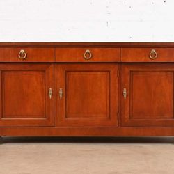 Vintage 1980s Baker Furniture Neoclassical Cherry Wood and  Parcel Ebonized Sideboard / Credenza / Buffet