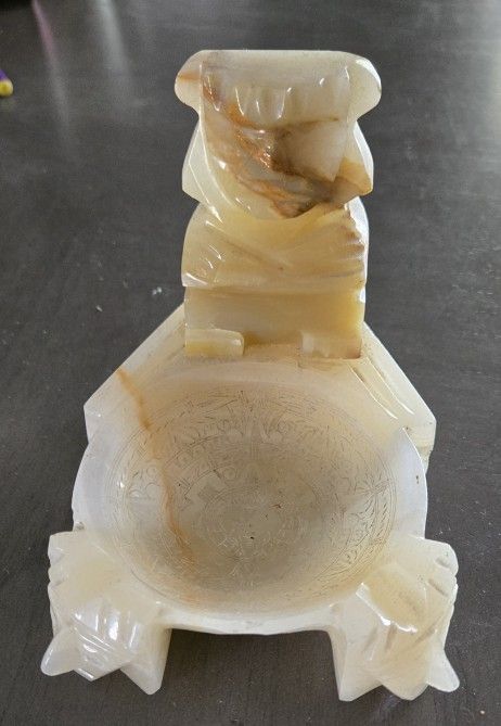 Vintage Aztec God Alabaster Onyx Carved Stone Mayan Calendar Ashtray