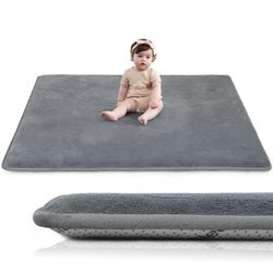 Huloo Sleep Baby Play Mat For Floor,1.3" Thick Elasti-Foam 50"×50" Playpen Mat For Tummy Time,Water Repellent Soft Coral Velvet For Toddler,Infant,Kid