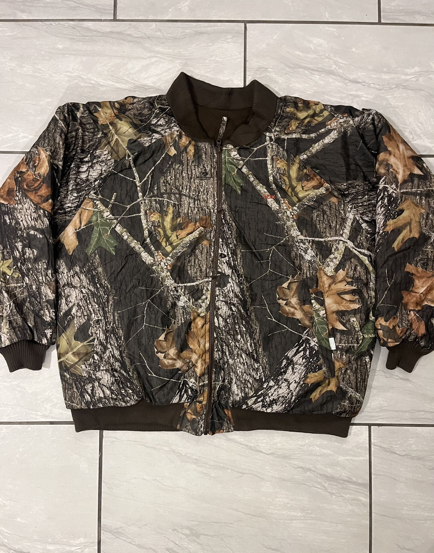 Vintage Mossy Oak Break Up Camo Full Zip Insulated Reversible Bomber Jacket 2XL