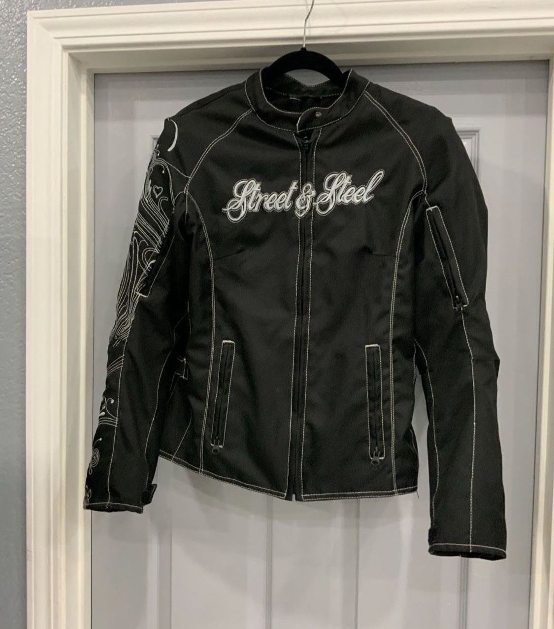 Street Steel Women Jacket Black Motorcycle Back Shoulder Arm