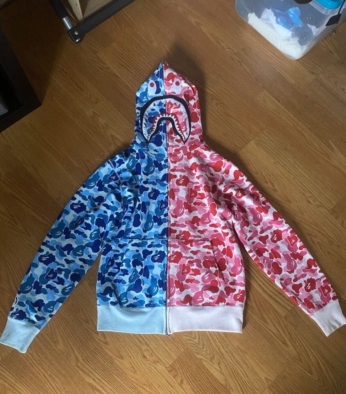 blue and pink bape hoodie