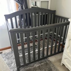 4 in 1 Gray Crib and Sealy Mattress