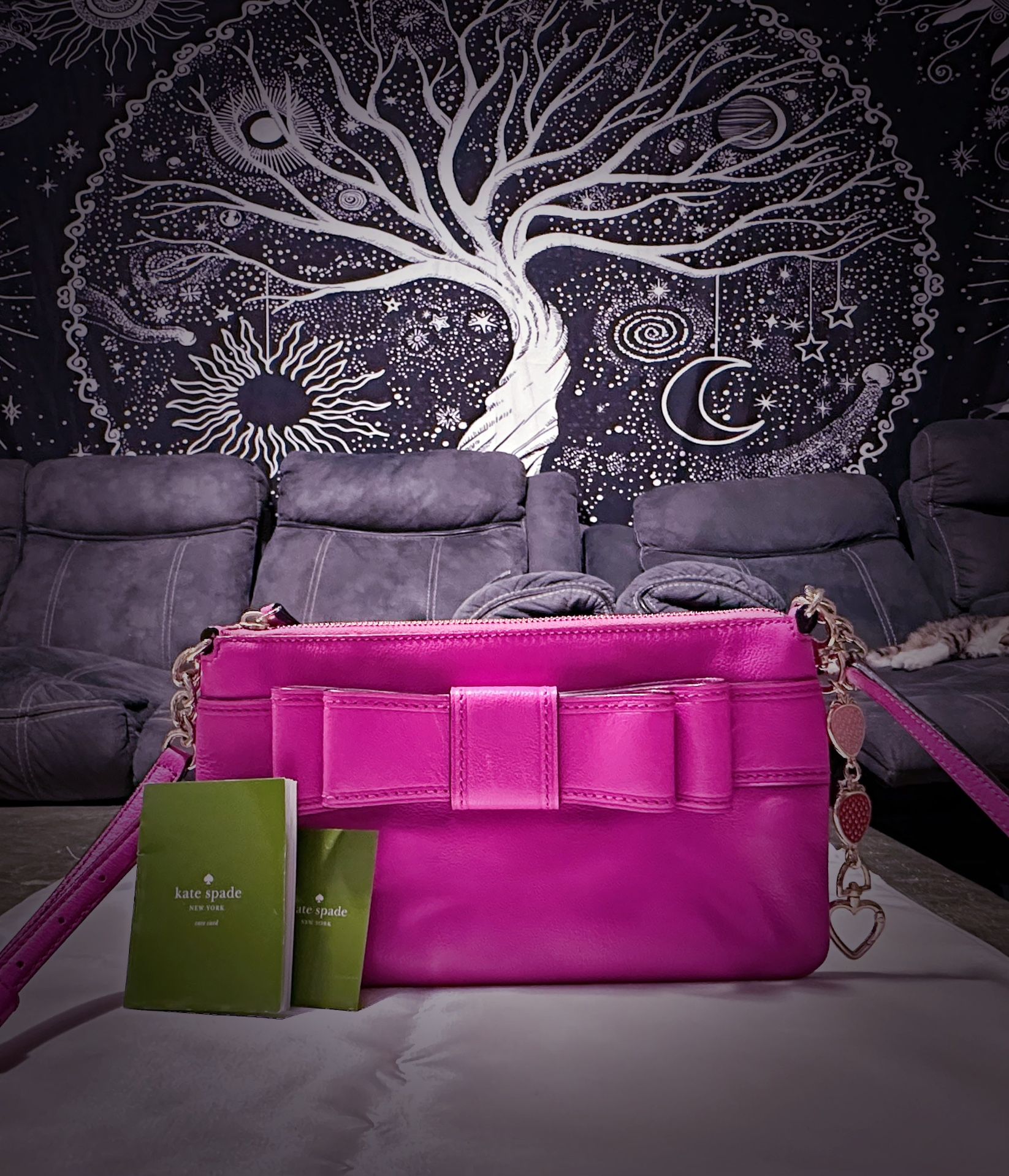 Y2K Kate Spade pink soft leather Crossbody Bag with strawberry keychain