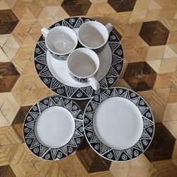 ONEIDA Majesticware SHADOW Dinnerware 12pc Set For 3 Geometric Pattern Plates 