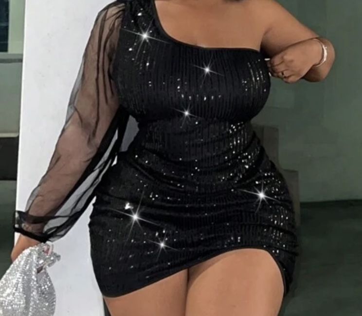 Plus Elegant Party Sequin Mesh Dress