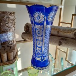 9" x 4 1/4" Royal Blue Crystal Vase from The Czech Republic 