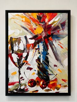Abstract Wine Still Life Framed Canvas Painting