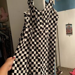 Checkered Overalls  Denim Dress 