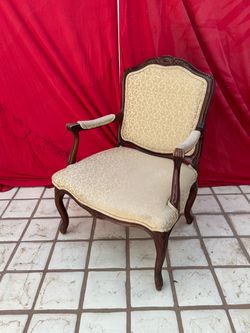 French Provincial Carved Wood Upholstered Armchair