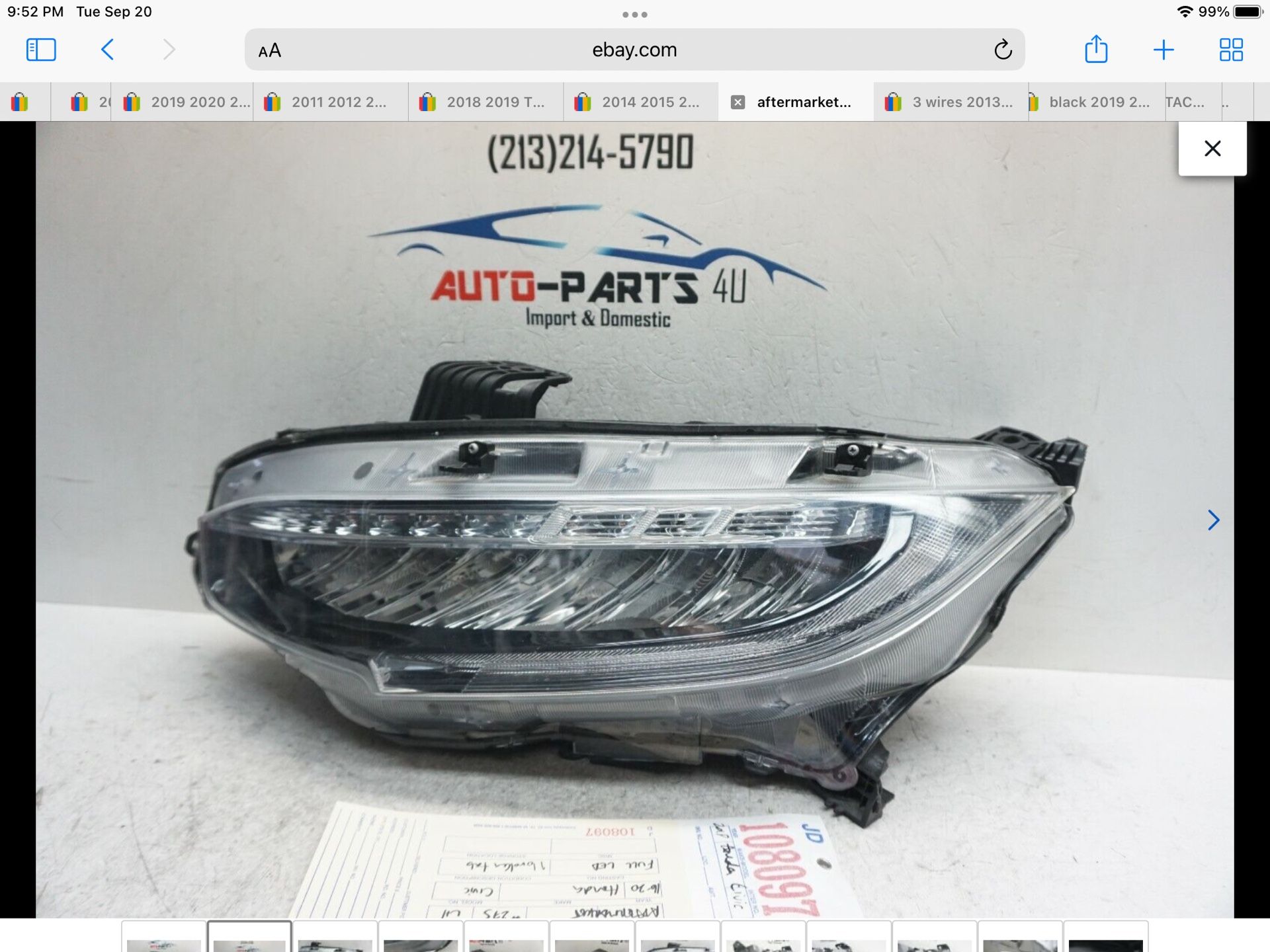 aftermarket 2016-2020 HONDA CIVIC LEFT DRIVER FULL LED HEADLIGHT 2017-2019 JD108097